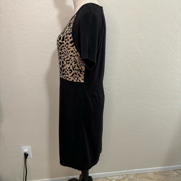 Worthington Black and Leopard Print Knit Short Sleeve Soft Sheath Dress Size L - Picture 5 of 9
